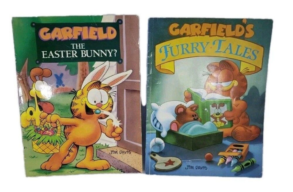Garfield Cat Vintage Books  Easter Bunny Furry Tales Lot of 2 Jim Davis 1989 PB